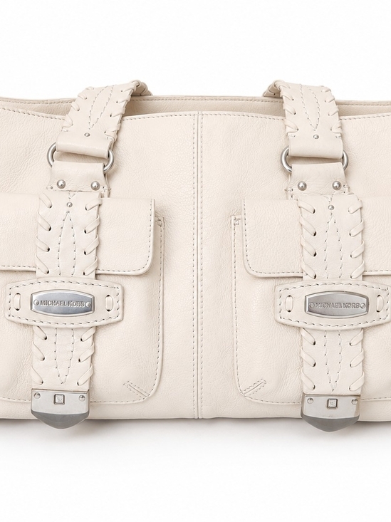 Michael Kors Handbags - Michael Kors Cream Leather Tote/ShoulderBag with Braided Strap Silver Hardware